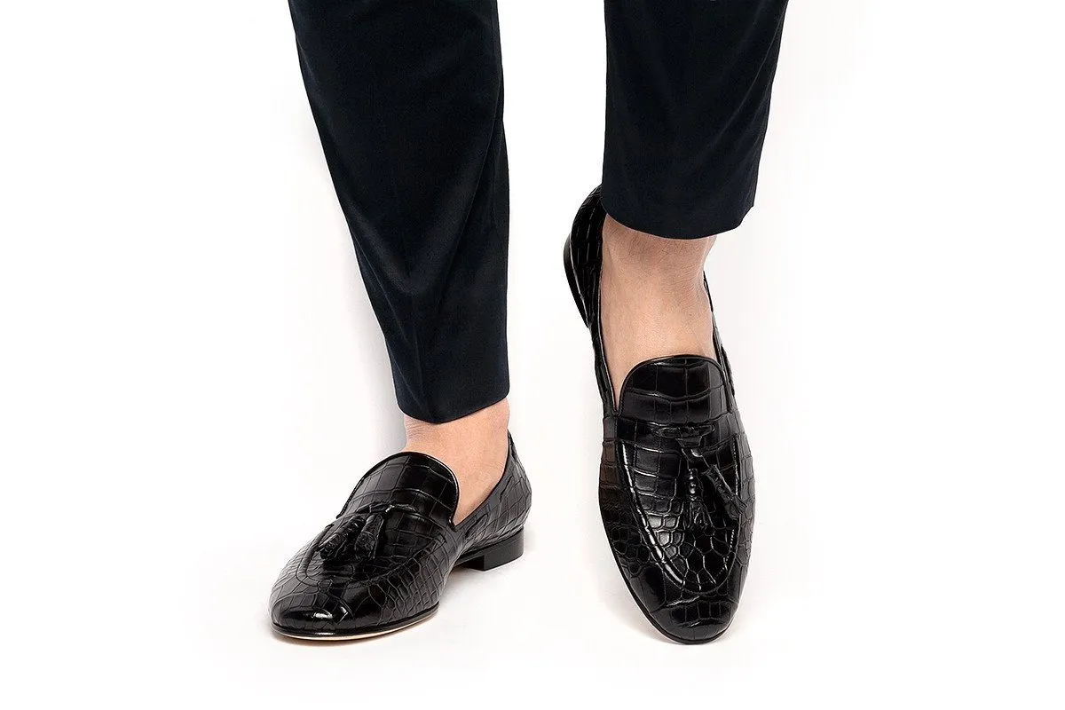 PHILIPPE CROCODILE BLACK LOAFERS