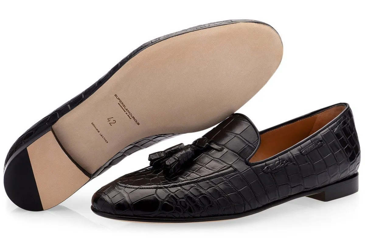 PHILIPPE CROCODILE BLACK LOAFERS