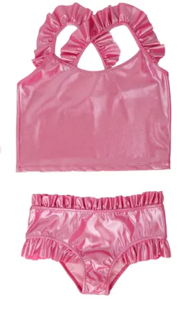 Piccoli Principi Girls Arianna Glossy Pink 2 Piece Swimsuit