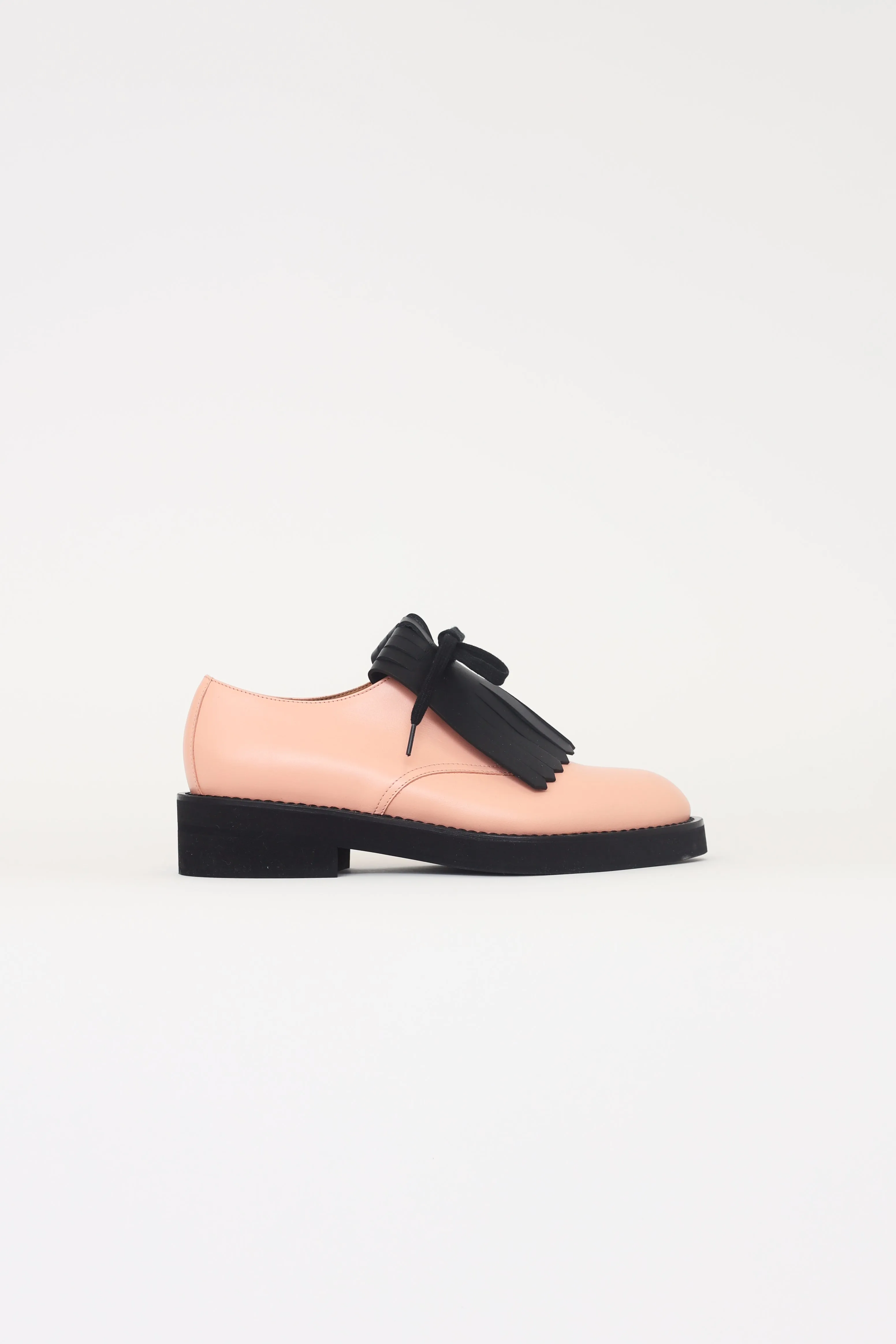 Pink & Black Leather Fringe Oxfords