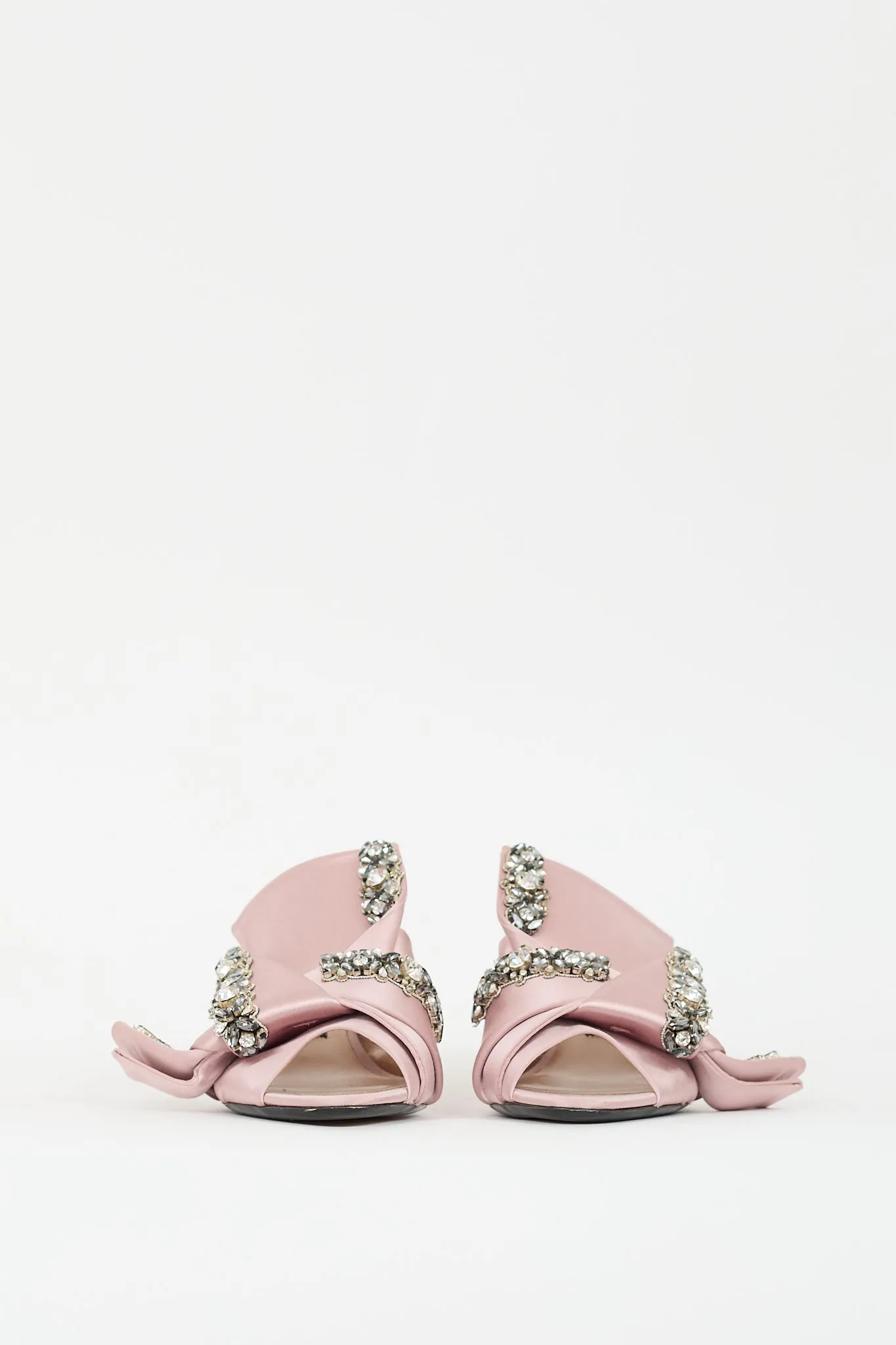 Pink & Grey Satin Floral Rhinestone Mule