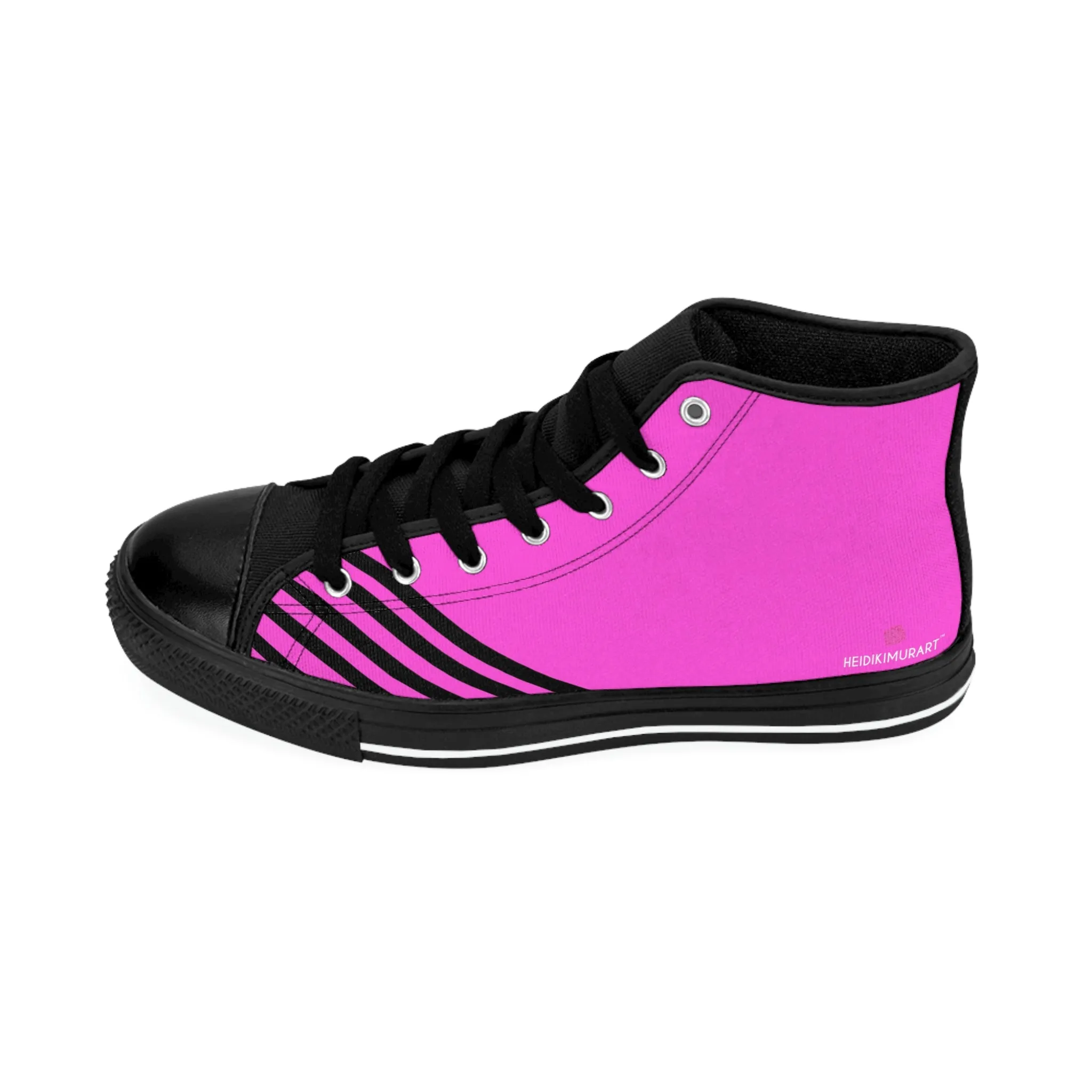 Pink Black Striped Men's Sneakers, Diagonal Striped Printed Designer Men's High Top Sneakers