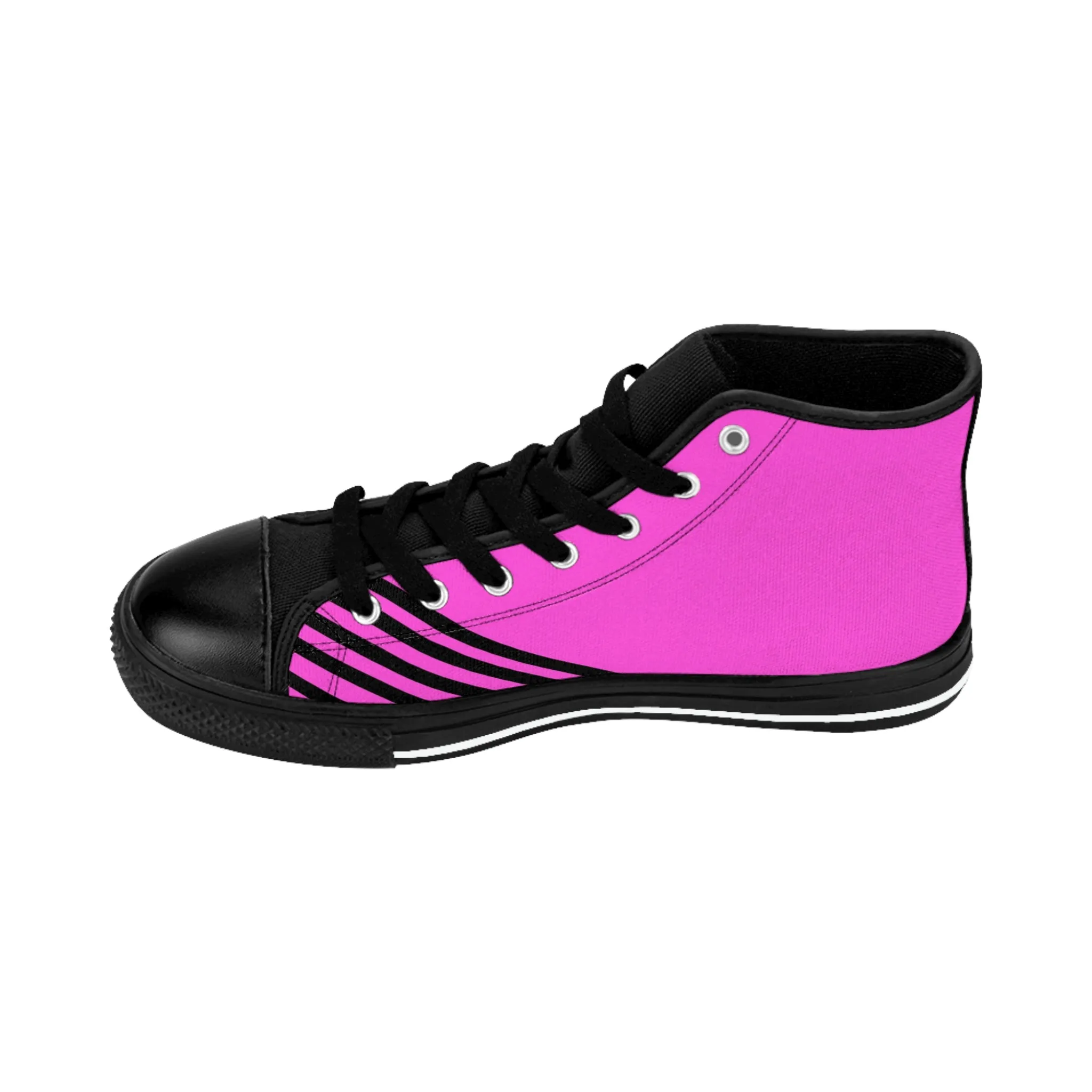 Pink Black Striped Men's Sneakers, Diagonal Striped Printed Designer Men's High Top Sneakers