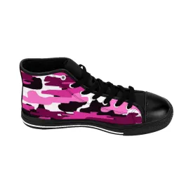 Pink Camo Women's Sneakers, Army Print Designer High-top Sneakers Tennis Canvas Shoes