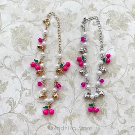 Pink Cherry Hearts With Pearls- Deity Necklace