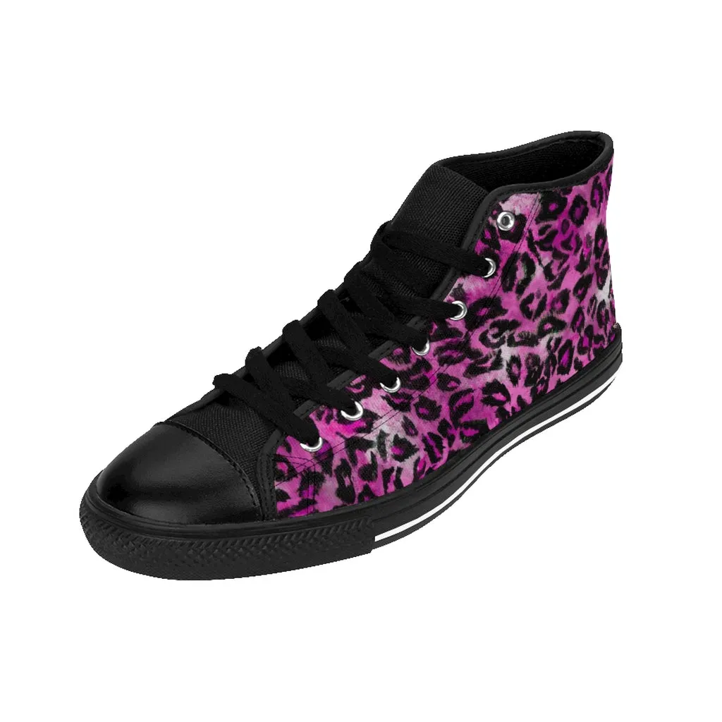 Pink Leopard Women's Sneakers, Animal Print Designer High-top Fashion Tennis Canvas Shoes