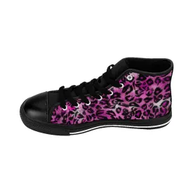 Pink Leopard Women's Sneakers, Animal Print Designer High-top Fashion Tennis Canvas Shoes