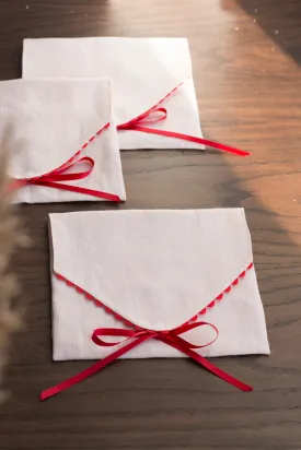 Pink linen envelope with red trim for Gifting