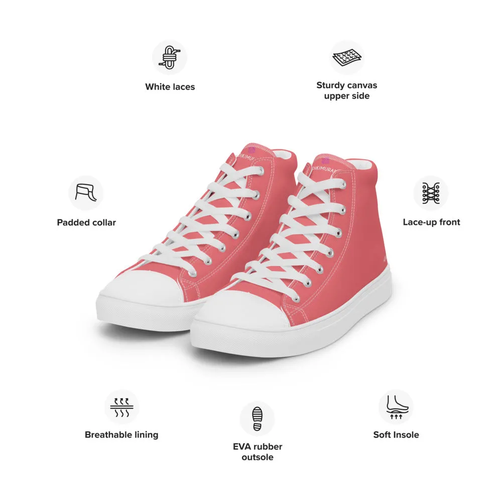 Pink Men's High Top Sneakers, Best Designer Fashion Solid Color Canvas Tennis Shoes For Men