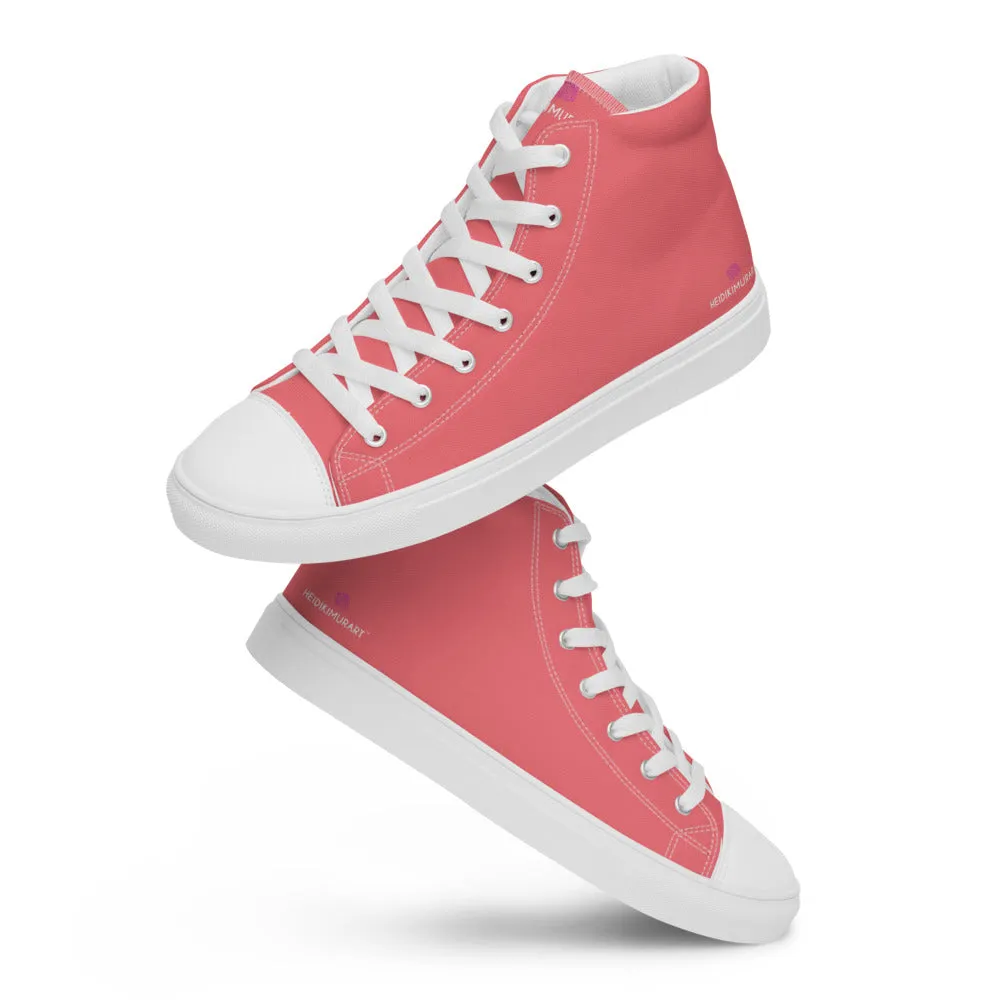 Pink Men's High Top Sneakers, Best Designer Fashion Solid Color Canvas Tennis Shoes For Men