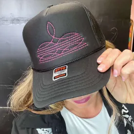 Pink on Black Boot Stitch Trucker Hat