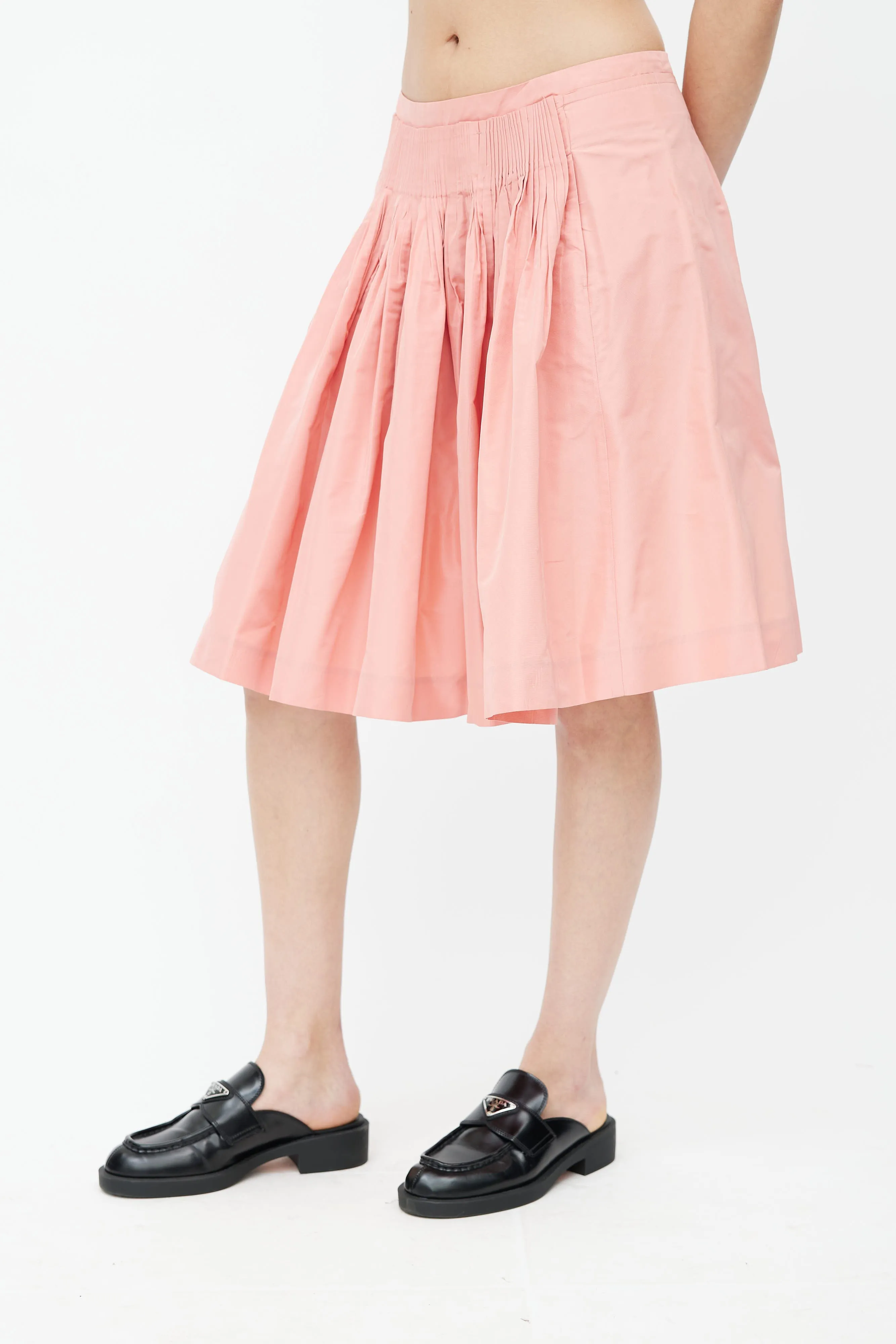 Pink Pleated A-Line Skirt