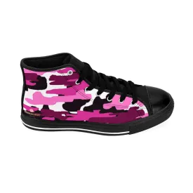 Pink Purple Camo Men's Sneakers, Camouflage Army Military Print Men's High-top Sneakers Tennis Shoes