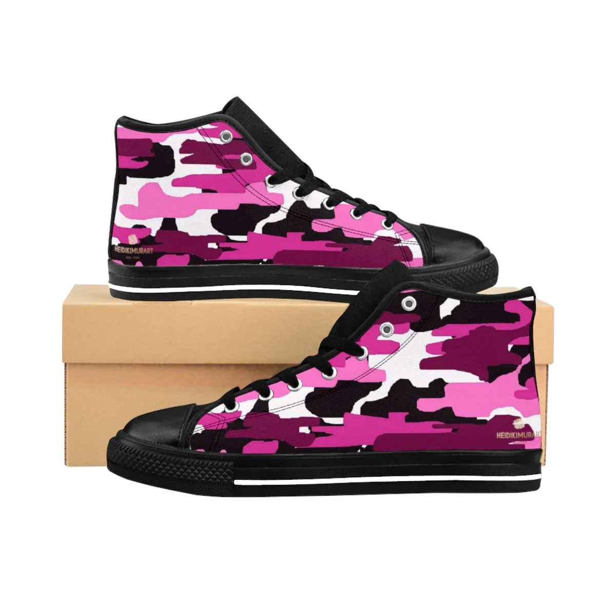 Pink Purple Camo Men's Sneakers, Camouflage Army Military Print Men's High-top Sneakers Tennis Shoes