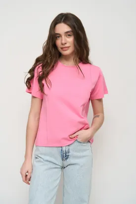 Pink Ribbed Seam Detail T-Shirt