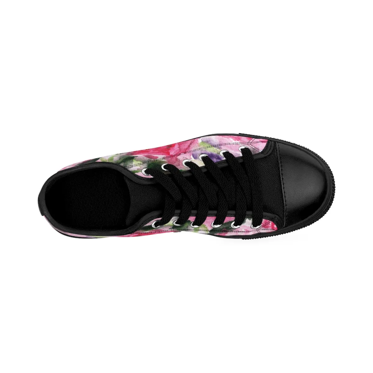 Pink Rose Low Top Sneakers, Pink Rose Floral Print Best Designer Women's Low Top Running Tennis Shoes (US Size 6-12)