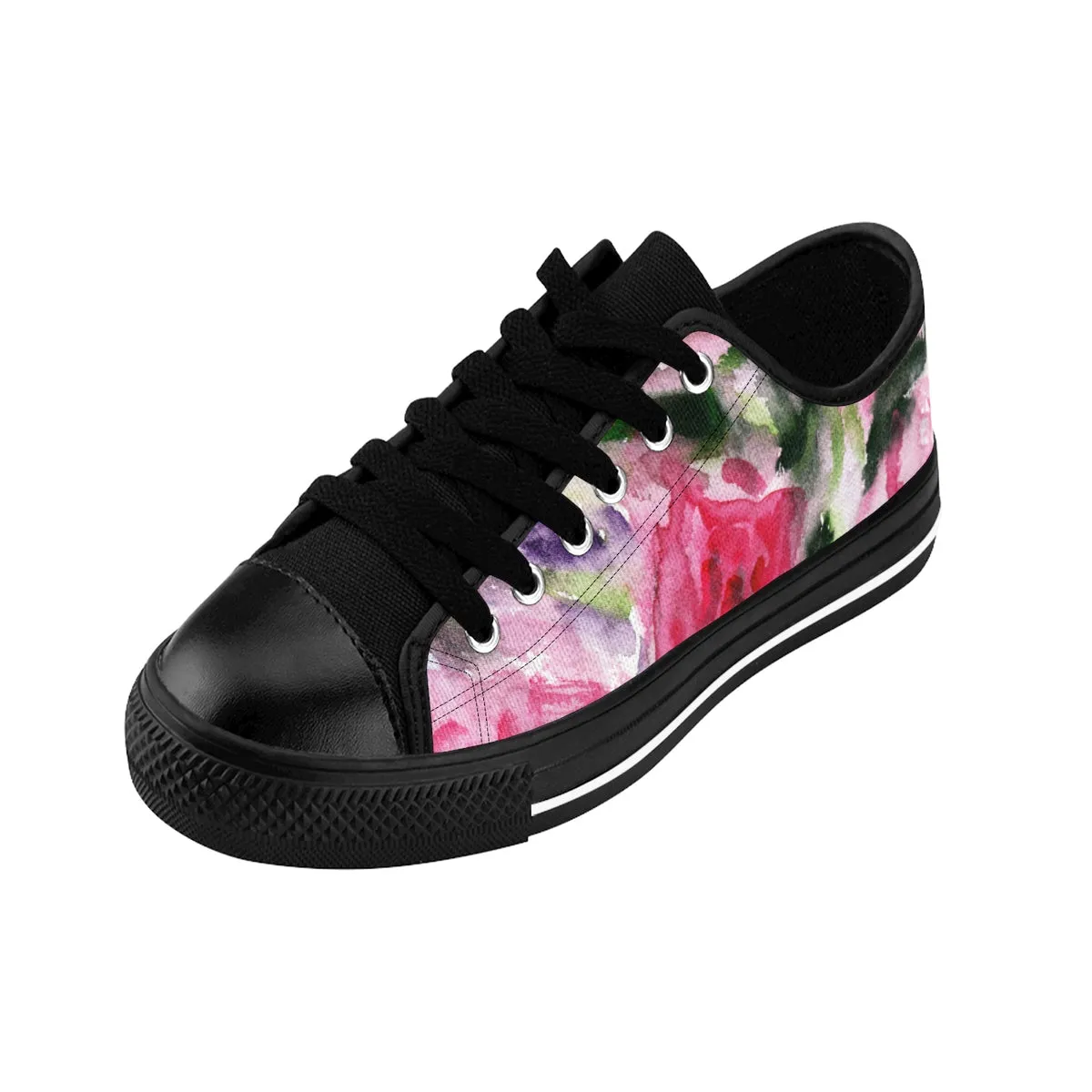 Pink Rose Low Top Sneakers, Pink Rose Floral Print Best Designer Women's Low Top Running Tennis Shoes (US Size 6-12)