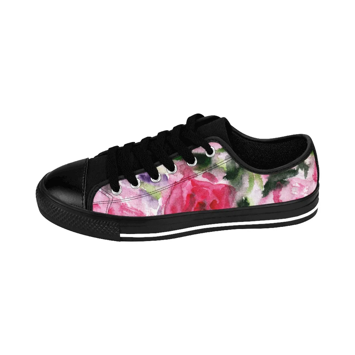 Pink Rose Low Top Sneakers, Pink Rose Floral Print Best Designer Women's Low Top Running Tennis Shoes (US Size 6-12)