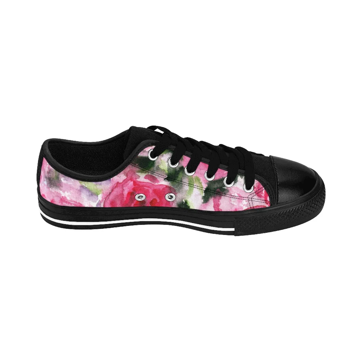 Pink Rose Low Top Sneakers, Pink Rose Floral Print Best Designer Women's Low Top Running Tennis Shoes (US Size 6-12)