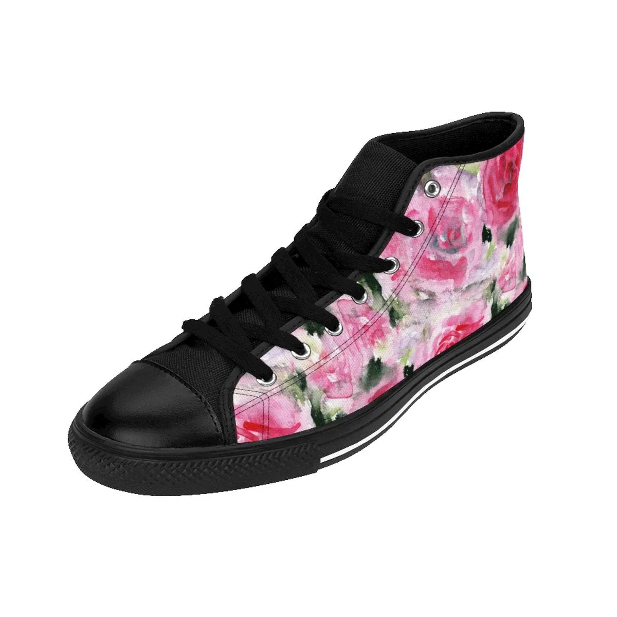 Pink Rose Women's Sneakers, Abstract Floral Print Designer Women's High Top Shoes