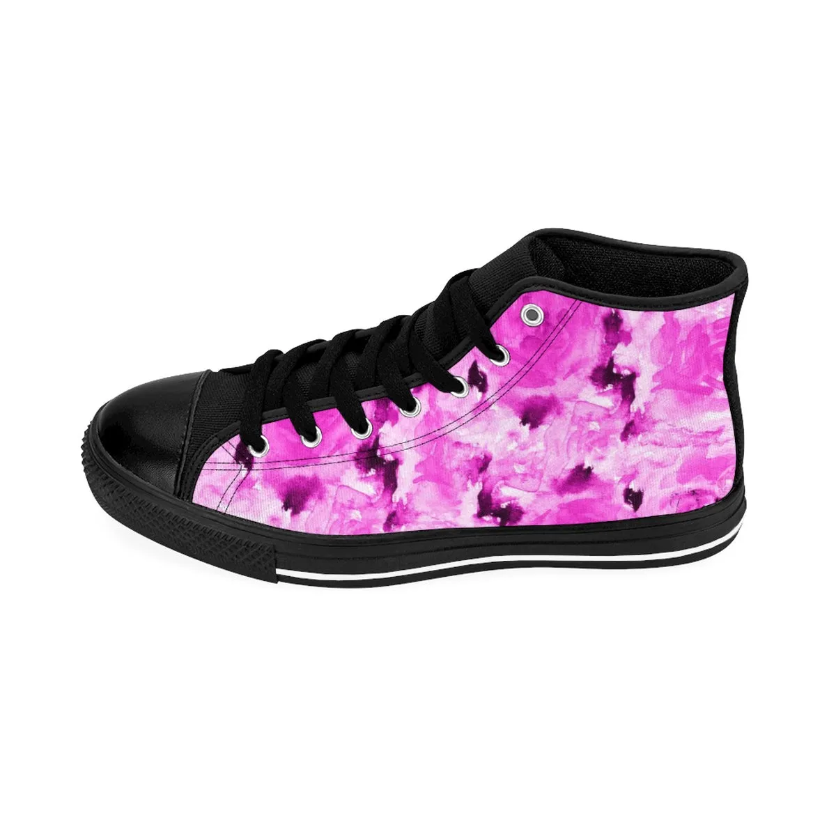 Pink Rose Women's Sneakers, Rose Floral Print Designer High Top Running Fashion Shoes