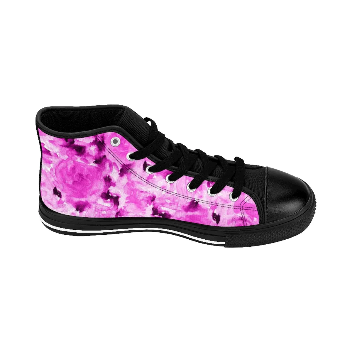 Pink Rose Women's Sneakers, Rose Floral Print Designer High Top Running Fashion Shoes