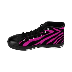 Pink Zebra Men's High Tops, Zebra Striped Animal Print Men's Classic Sneakers Running Fashion Canvas Shoes