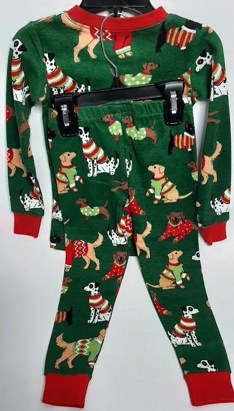 Pj  Set Green Dogs Woofing Christmas Childs Pjachdo002