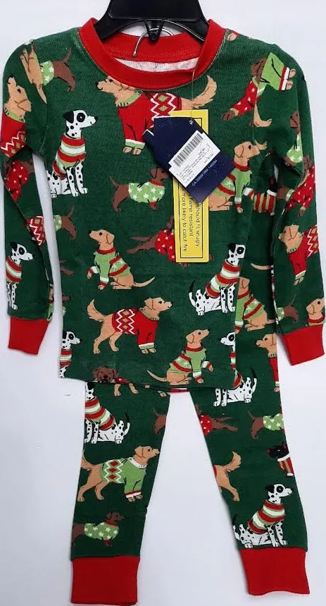 Pj  Set Green Dogs Woofing Christmas Childs Pjachdo002