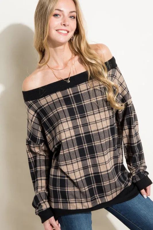 PLAID OFF SHOULDER TOP