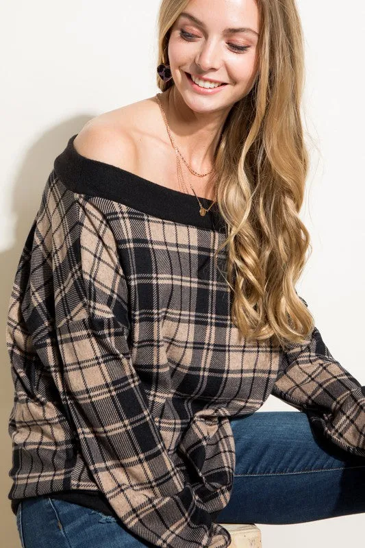 PLAID OFF SHOULDER TOP