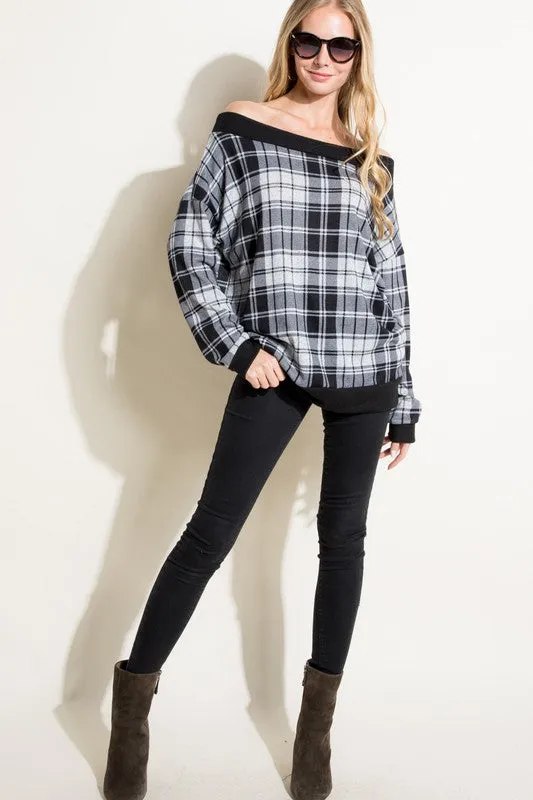 PLAID OFF SHOULDER TOP