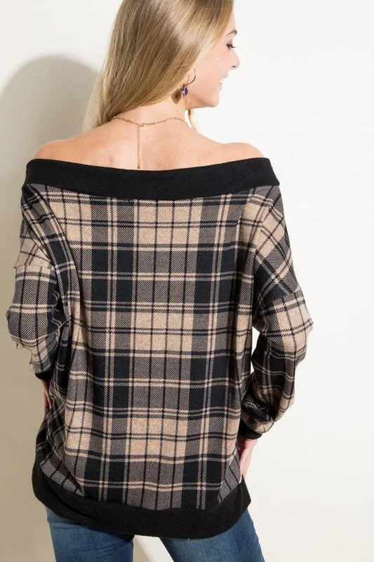 PLAID OFF SHOULDER TOP