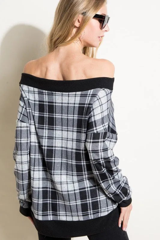 PLAID OFF SHOULDER TOP