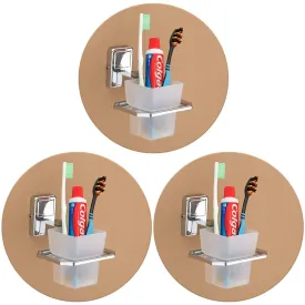 Plantex 304 Grade Stainless Steel Tooth Brush Holder/Tumbler Holder/Bathroom Accessories Pack of 3, Darcy (Chrome)