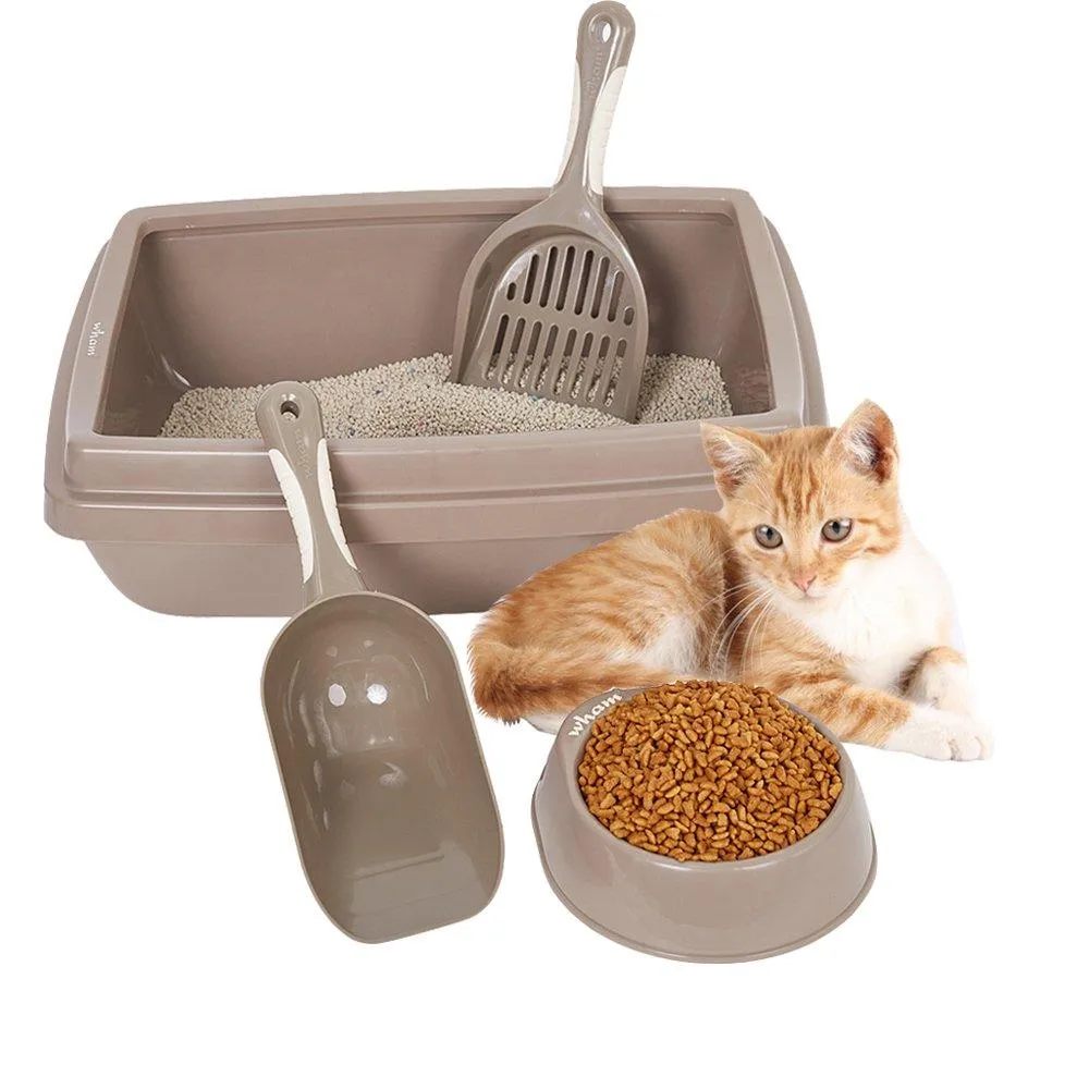 Plastic Pet Supplies Set Cat Kitten Dog Litter Tray, Bowl, Litter Scoop and Food Scoop