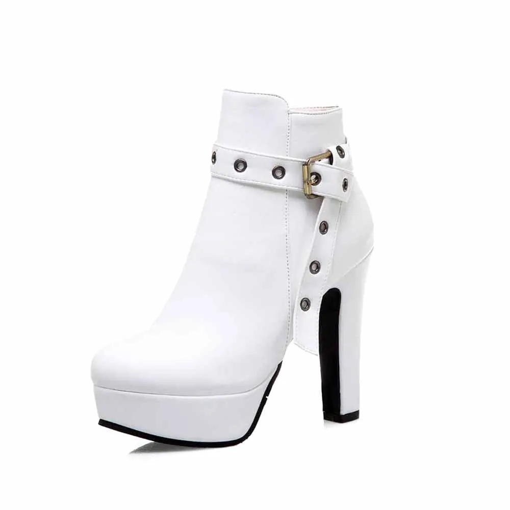 Platform Chunky Heel Ankle Boots Round Toe High Heel Booties