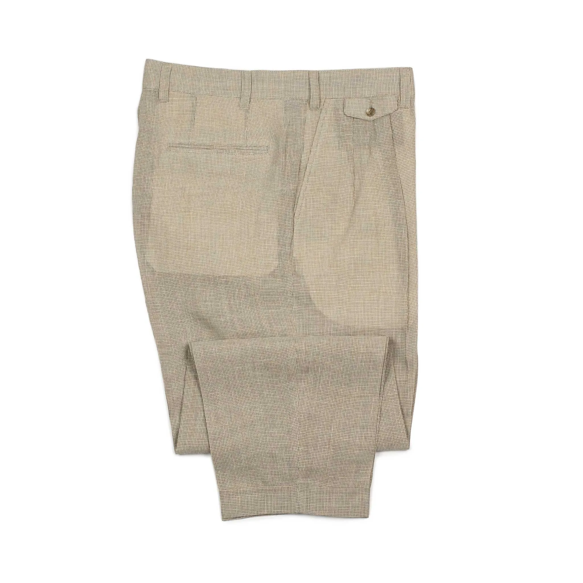 Pleated tapered trousers in ivory houndstooth linen and cupro