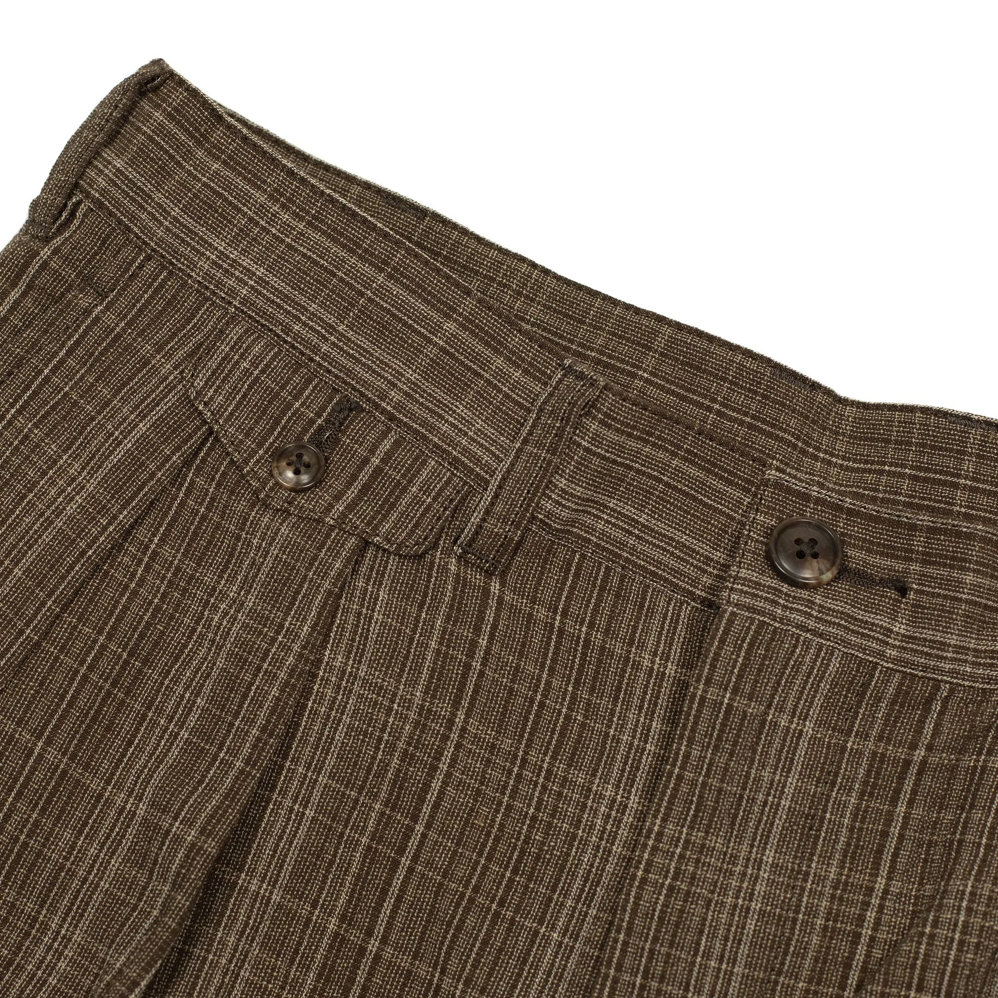 Pleated trousers in brown check cotton wool linen