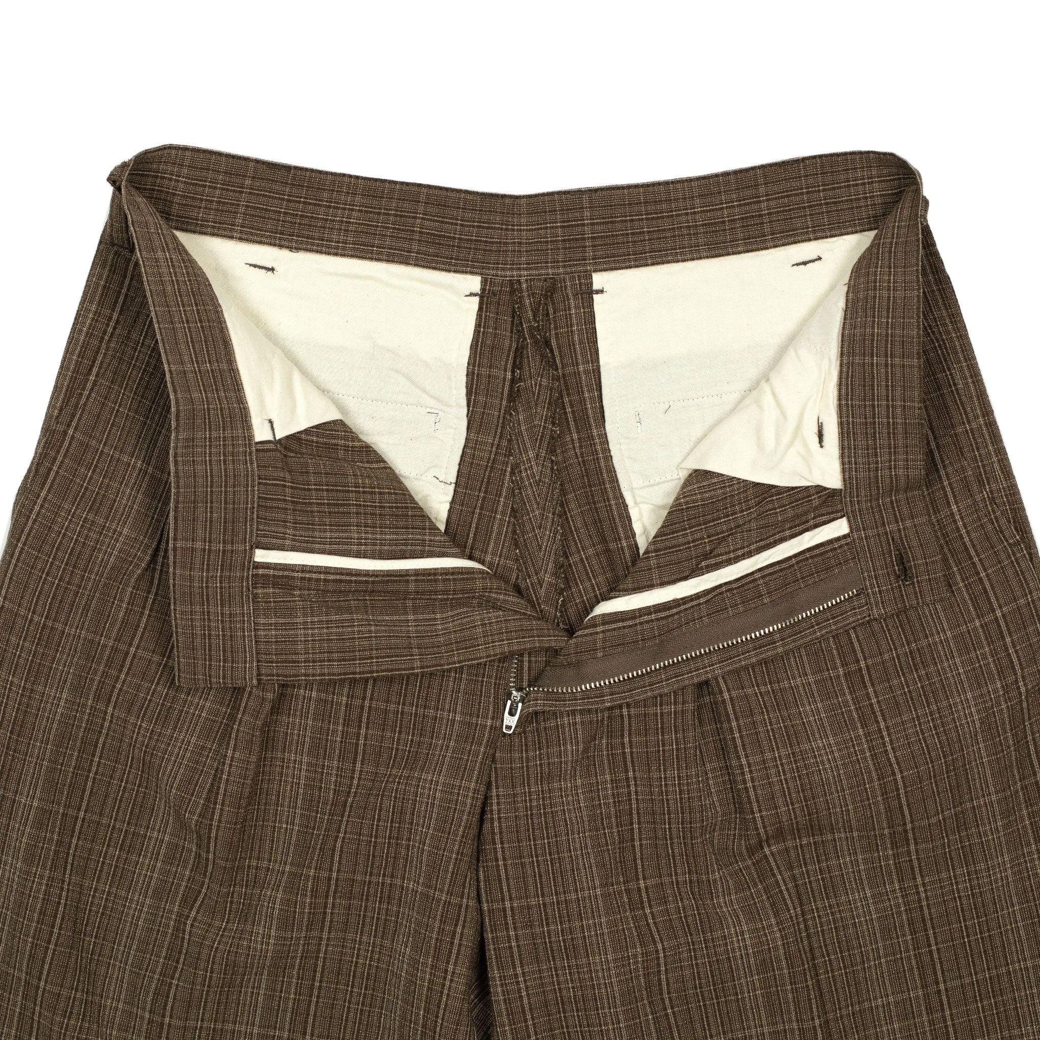 Pleated trousers in brown check cotton wool linen