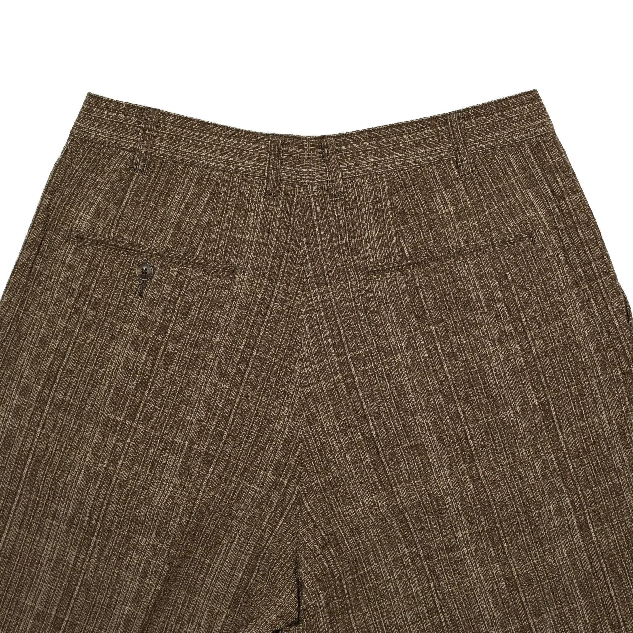 Pleated trousers in brown check cotton wool linen