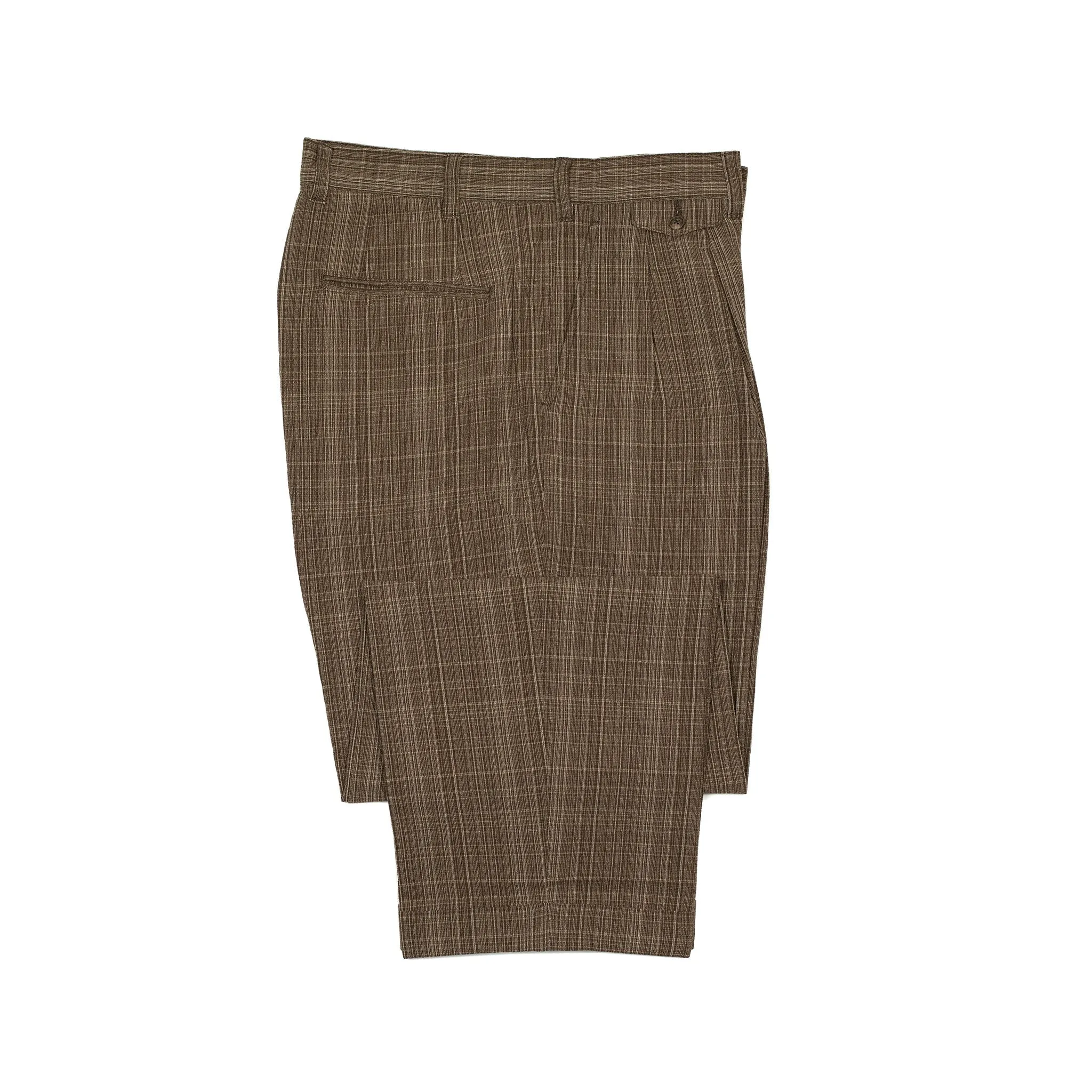 Pleated trousers in brown check cotton wool linen