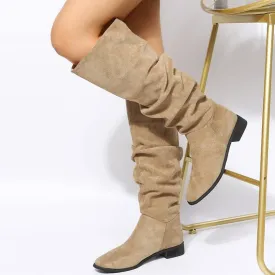 Plus Size Autumn Suede Flat Over-the-knee Pointed Toe Boots