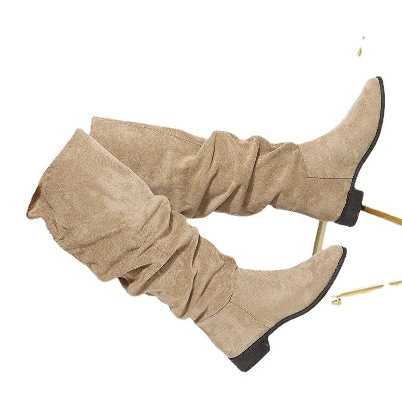 Plus Size Autumn Suede Flat Over-the-knee Pointed Toe Boots