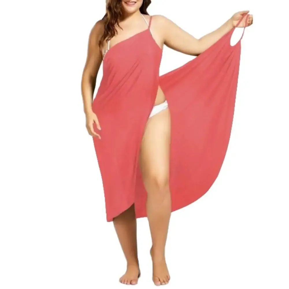 Plus Size Summer Beach Sexy Women Solid Color Wrap Dress Bikini Cover Up Sarongs Women's Clothing Swimwears Cover-Ups  Plus Size