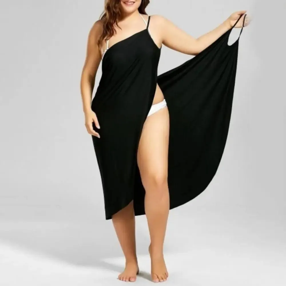 Plus Size Summer Beach Sexy Women Solid Color Wrap Dress Bikini Cover Up Sarongs Women's Clothing Swimwears Cover-Ups  Plus Size