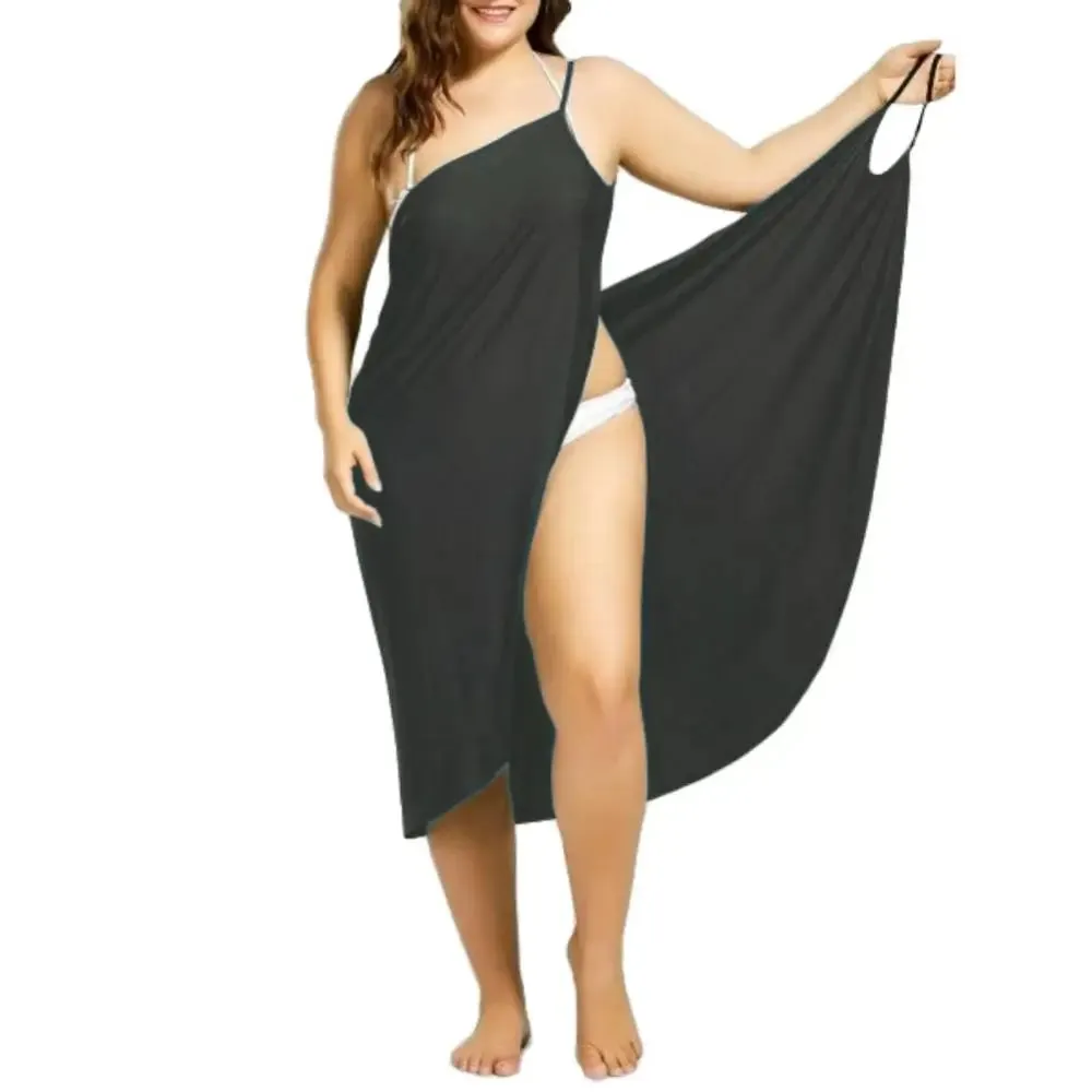 Plus Size Summer Beach Sexy Women Solid Color Wrap Dress Bikini Cover Up Sarongs Women's Clothing Swimwears Cover-Ups  Plus Size