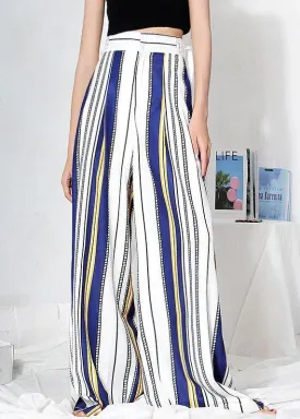 Plus Size  White Striped tie waist High Waist Wide Leg Pants