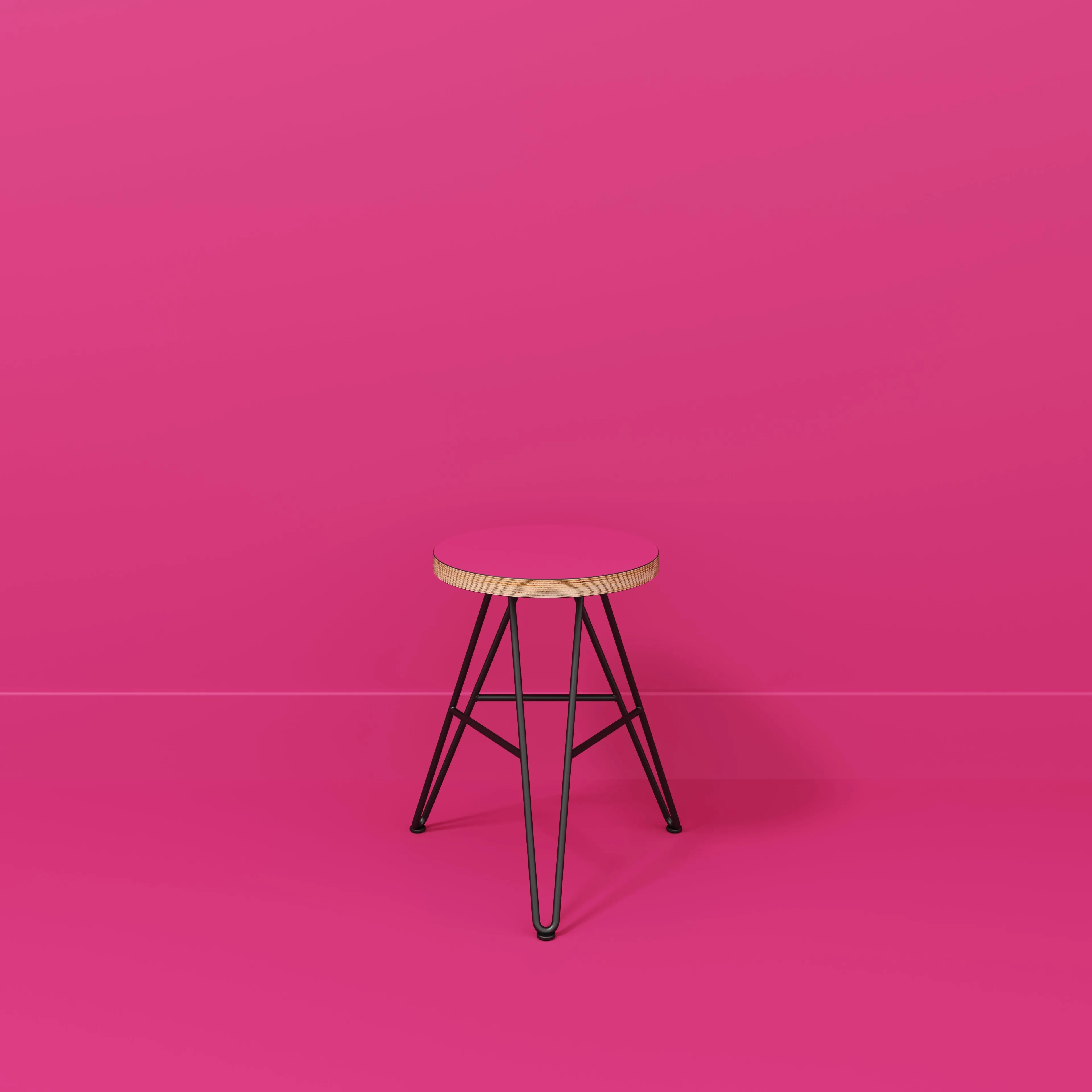 Plywood Stool with Black Hairpin Base - Formica Juicy Pink