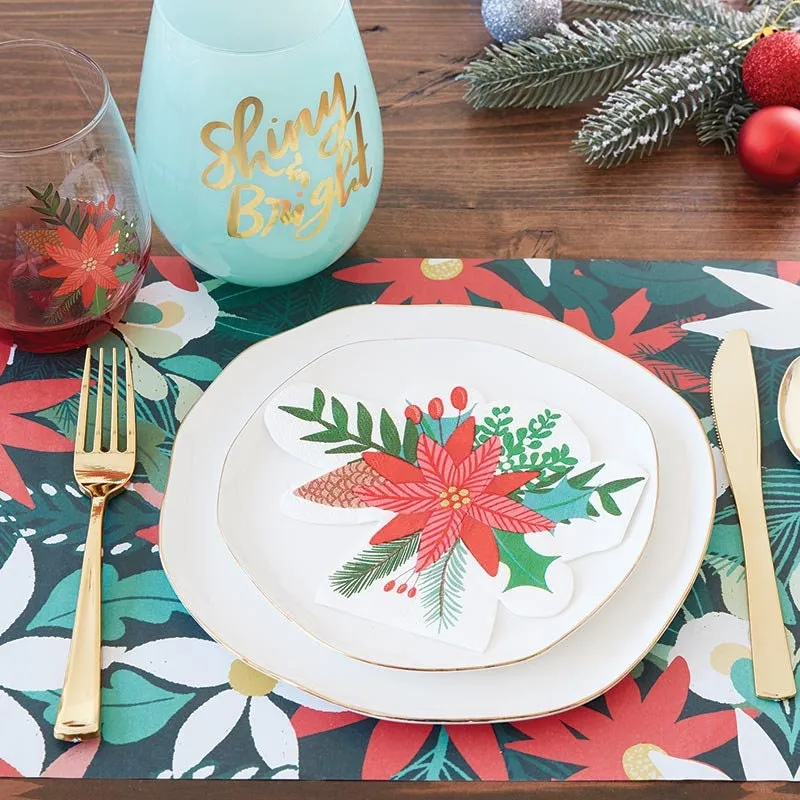 Poinsettia Placemats, Pad of 24 Paper Placemats with Beautiful Christmas Floral Design, From Thimblepress x Slant Collections